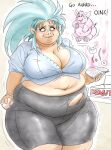 animal_humanoid belly big_belly big_breasts black_bottomwear black_clothing black_skirt blue_clothing blue_shirt blue_topwear book bottomwear breasts clothing collared_shirt domestic_pig duo english_text female green_hair hair hi_res huge_belly huge_breasts humanoid long_hair mammal mammal_humanoid morbidly_obese morbidly_obese_female morbidly_obese_humanoid navel obese obese_female obese_humanoid overweight overweight_female overweight_humanoid pig_humanoid pig_nose ryoko_hakubi ryoxxl shirt skirt suid suid_humanoid suine suine_humanoid sus_(pig) tearing_clothing temptation tenchi_muyo text thick_arms thick_thighs topwear torn_clothing transformation weight_gain