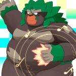  2022 anthro belly biped blush humanoid_hands kemono male marumu_5656 moobs nintendo obese obese_male overweight overweight_male pok&eacute;mon pok&eacute;mon_(species) rillaboom solo video_games 
