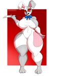  2022 anthro artist_name beckoning big_breasts bow_tie breasts buckteeth clothing costume curvy_figure digital_media_(artwork) eyelashes featureless_breasts featureless_crotch feet female fingers five_nights_at_freddy&#039;s five_nights_at_freddy&#039;s:_security_breach fursuit gesture hi_res huge_breasts knife lagomorph leporid looking_at_viewer mammal not_furry_wearing_fursuit omegabrawl patch_(fabric) rabbit red_sclera scottgames simple_background smile solo standing stitch_(sewing) teeth thick_thighs toes tongue vanny_(fnaf) video_games voluptuous whiskers wide_hips 