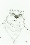  absurd_res anthro big_nose black_and_white blush borealis_(live-a-hero) eyebrows headshot_portrait heylaw21 hi_res jewelry lifewonders live-a-hero looking_down male mammal monochrome neck_tuft necklace nipples polar_bear portrait solo thick_eyebrows tuft ursid ursine video_games 