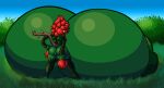  anthro big_breasts breasts cel_shading elemental_creature female flora_fauna flower genitals grass green_body hi_res huge_breasts hyper hyper_breasts leaf outside petals plant pussy roots rose_(flower) shaded shrub solo sprucy thorns 