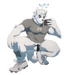 2024 anthro arm_tuft balls barazoku biped black_chastity_cage bottomless bottomless_anthro bottomless_male canid canine canis cellphone chastity_cage chastity_device cleats clothed clothed_anthro clothed_male clothing crotch_tuft crouching elbow_tuft electronics footwear fur genitals hi_res holding_cellphone holding_object holding_phone holding_smartphone looking_at_cellphone looking_at_object looking_at_phone male male_anthro mammal muscular muscular_anthro muscular_male phone print_clothing print_shirt print_topwear reykn shin_guards shirt shoes simple_background smartphone socks solid_chastity_cage solo sportswear t-shirt tail topwear tuft under_armour wearing_chastity_cage wearing_chastity_device white_background white_body white_fur wolf