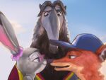 4:3 anteater anthro antony_snootley arvecina boop canid canine clothing digital_media_(artwork) disney eye_contact eyewear female fox fur giant_anteater glasses grey_body group hair hat headgear headwear hi_res judy_hopps lagomorph leporid looking_at_another male male/female mammal nick_wilde nose_boop pilosan pink_eyewear pink_glasses rabbit red_fox smile teeth trio true_fox wearing_glasses xenarthran zootopia