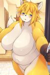  akitaka anthro big_breasts black_body black_fur blue_eyes blush breasts canid canine curvy_figure detailed_background dipstick_ears eyes_mostly_closed featureless_breasts female fox fur hair hi_res inside kemono mammal multicolored_body multicolored_ears multicolored_fur narrowed_eyes navel nude portrait pubic_mound slightly_chubby solo tan_body tan_fur three-quarter_portrait tired voluptuous yellow_body yellow_fur 