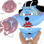  2021 anal anal_penetration anthro balls blue_body blush bodily_fluids cum duo ejaculation erection eyes_closed fish-men_(one_piece) genital_fluids genitals hi_res humanoid_genitalia humanoid_penis jinbe male male/male marine one_piece overweight overweight_male peixealcoolatra penetration penis sex sweat 