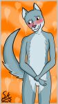  absurd_res anthro blush canid canine canis featureless_crotch fur grey_body grey_fur hi_res male mammal multicolored_body nude pink_nose red_eyes solo solo_focus spooner_kai two_tone_body white_body white_fur wolf 