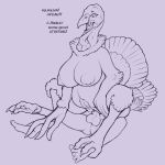  1:1 2020 anthro avian balls beak big_breasts bird breasts dialogue english_text feathers female female_on_top female_penetrated galliform genitals hi_res human human_on_anthro interspecies lord_magicpants male male/female male_penetrating male_penetrating_female mammal nipples nude on_top open_mouth penetration penis phasianid pussy simple_background text turkey vaginal vaginal_penetration 