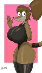  absurd_res anthro barbera_(regular_show) big_breasts big_butt black_clothing black_leotard breasts brown_body brown_hair brown_tail butt cartoon_network clothing curvy_figure female hair hand_behind_back hi_res legwear leotard ll-ss looking_at_viewer mammal markings mature_female procyonid raccoon regular_show ring_(marking) ringtail signature smile solo tail_markings thick_thighs voluptuous 