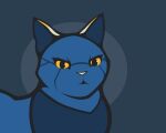  2022 ambiguous_gender android angry blue_body digital_media_(artwork) domestic_cat e621 esix felid feline felis feral frown hi_res looking_at_viewer machine mammal mascot multicolored_body nospots robot simple_background solo yellow_eyes 