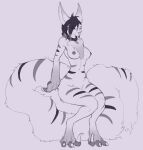  2020 anthro breasts claws collar collar_only female hair hi_res long_tail lord_magicpants navel nipples nude simple_background smile solo species_request striped_body stripes 