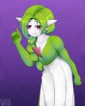  2021 absurd_res braided_hair braided_ponytail enrique849 gardevoir green_hair hair hi_res humanoid male nintendo not_furry pok&eacute;mon pok&eacute;mon_(species) purple_background red_eyes signature simple_background smile smiling_at_viewer solo video_games 