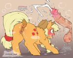 animal_genitalia animal_vulva anus applejack_(mlp) balls bestiality blonde_hair bodily_fluids butt clothing cold-blooded-twilight cowboy_hat cum dialogue duo equid equine equine_genitalia equine_vulva erection female female_feral female_focus feral feral_focus foreskin friendship_is_magic fur genital_fluids genital_raphe genitals hair hasbro hat headgear headwear hi_res human human_on_feral humanoid_genitalia humanoid_penis interspecies kiss_mark lipstick_on_balls lipstick_on_penis male male/female mammal my_little_pony orange_body penis quadruped raphe_(anatomy) retracted_foreskin scrotal_raphe simple_background solo_focus tail text vaginal_fluids vulva