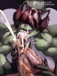 absurd_res anthro anthrofied black_lips bodily_fluids breasts butt cum cum_on_face cumshot doctor_awesome ejaculation facial_markings female genital_fluids genitals head_markings hi_res lips male mammal markings mask_(marking) messy muscular penis procyonid raccoon sharp_teeth side_boob teeth thick_penis thick_thighs vein veiny_penis