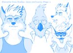  2014 anthro avian bird canid canine clothed clothing dipstick_ears duo expression_sheet expressions eyewear flamingo fox fredryk_phox glasses jame_faulken male mammal monochrome multicolored_ears open_mouth simple_background teeth_showing two_tone_beak zorrestrella 