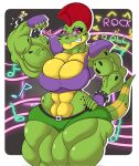  2022 5_fingers abs alligator alligatorid anthro big_breasts big_muscles breasts clothing crocodilian crossgender eyeshadow female fingers five_nights_at_freddy&#039;s five_nights_at_freddy&#039;s:_security_breach flexing green_body hi_res huge_muscles looking_at_viewer makeup montgomery_gator_(fnaf) mrxrickyx mtf_crossgender muscular muscular_anthro muscular_female purple_eyeshadow red_eyes reptile scalie scottgames shoulder_pads solo video_games yellow_body 