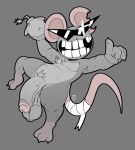 2026 anthro armpit_hair balls bandage bandaged_tail big_balls big_penis body_hair bomb claws completedlemon digital_media_(artwork) explosives eyewear front_view fur genitals gesture grey_body grey_claws grey_fur grey_pubes grey_toe_claws hand_gesture hi_res holding_bomb holding_object holding_ranged_weapon holding_weapon male mammal mewgenics multicolored_body multicolored_fur murid murine on_one_leg penis pink_ears pink_tail pointing pose pubes radical_rat_(mewgenics) raised_leg ranged_weapon rat rat_tail rodent signature smile solo standing sunglasses tail teeth toe_claws two_tone_body two_tone_fur weapon