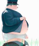  2020 anthro belly big_belly black_nose blush bodily_fluids butt canid canine canis clothing domestic_dog edit eyewear flaccid fur genital_fluids genitals glasses hat headgear headwear hi_res humanoid_genitalia humanoid_hands humanoid_penis kemono male mammal outside overweight overweight_anthro overweight_male peeing penis shirt solo sv_grart sweat topwear uncensored underwear urine white_body white_fur 