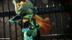 3d_(artwork) areola armor big_ears black_body blue_areola blue_markings blue_nipples breasts digital_media_(artwork) eyelashes female front_view hair headgear helmet hi_res humanoid humanoid_pointy_ears imp iron_bars long_hair looking_at_viewer markings midna navel nintendo nipples nude one_eye_obstructed orange_hair pointy_ears ponytail purpletourmaple red_eyes smile solo the_legend_of_zelda twili twilight_princess white_body yellow_sclera