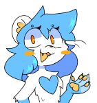 2026 4_fingers aliasing anthro big_ears big_eyes biped blue_eyebrows blue_hair blue_heart blush blush_through_hair chest_markings claws colored countershade_hair digital_drawing_(artwork) digital_media_(artwork) domestic_ferret eyebrow_through_hair eyebrows eyelashes fangs female fidelbon finger_claws fingers glistening glistening_eyes gloves_(marking) hair half-length_portrait handpaw happy heart_(marking) heart_symbol inner_ear_fluff long_hair mammal markings mustelid musteline open_mouth orange_blush orange_eyes pawpads paws portrait raised_arm simple_background snout solo standing sumthy_(fidelbon) teeth tongue translucent translucent_hair true_musteline tuft weasel white_background white_ears white_sclera yellow_inner_ear_fluff yellow_nose yellow_pawpads yellow_tongue