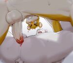 2025 absurd_res anthro balls blush bottomless bottomless_male clenched_teeth clothed clothing duo erection fangs felid fur genitals goo_loong hi_res korean_description lion lying male male/male mammal on_back open_mouth pantherine penis perineum scar simple_background spread_legs spreading teeth white_background white_body white_fur