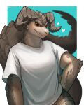  &lt;3 2021 absurd_res anthro bethesda_softworks brown_body brown_scales clothed clothing color_fox deathclaw fallout hi_res horn looking_at_viewer scales scalie shirt signature solo teeth topwear video_games white_clothing white_shirt white_topwear 
