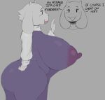 2025 2_horns anthro areola big_areola big_breasts big_butt big_nipples black_text boss_monster_(undertale) bovid breasts butt caprine clothed clothed_anthro clothed_female clothing curvy_figure digital_drawing_(artwork) digital_media_(artwork) dress english_text female fingers floppy_ears fur goat grey_background grey_body grey_fur grey_horn head_horn hi_res horn huge_breasts huge_nipples huge_thighs jjsinchan lop_ears mammal mature_anthro mature_female nipples open_mouth open_smile overweight overweight_anthro overweight_female purple_clothing purple_dress side_view simple_background smile solo text thick_thighs toriel translucent translucent_clothing translucent_dress undertale_(series) white_body white_fur white_horn