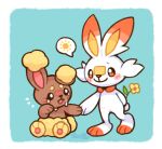 3_fingers 3_toes ambiguous_gender biped black_eyes blue_background blush blush_lines bodily_fluids border brown_body brown_fur buneary cheek_tuft chromatic_aberration comforting crying duo ear_markings eyelashes facial_tuft feet feral fingers flower fluffy fluffy_tail fur generation_4_pokemon generation_8_pokemon hand_holding holding_flower holding_object lagomorph leg_markings looking_at_another mammal markings nintendo open_mouth orange_body orange_eyes orange_fur orange_markings pawpads paws pink_inner_ear pink_pawpads plant pokemon pokemon_(species) romantic romantic_couple scorbunny short_tail signature simple_background sitting smile socks_(marking) speech_bubble standing sun sun_symbol tail tan_body tan_fur tears toes tuft white_body white_border white_fur wolfwithwing yellow_body yellow_flower yellow_fur yellow_inner_ear yellow_markings