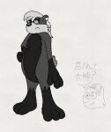 2026 3_fingers 3_toes ambiguous_gender amialido_amdodo_(copyright) anthro badger belly black_belly black_body black_countershading black_nose colored_sketch countershade_torso countershading european_badger eyewear eyewear_only feet fingers fox_spirit glasses glasses_only gloves_(marking) grey_body hair hi_res japanese_text kokono_kotaro leg_markings lendri_mujina lendri_mujina_(character) male_(lore) mammal markings meles mustelid musteline nude simple_background sketch socks_(marking) solo standing text toes toony wearing_glasses white_hair