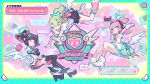  3girls angels_of_delusion aria_(zenless_zone_zero) arm_warmers black_hair black_thighhighs boots bow dress green_bow green_eyes green_hair halo high_heel_boots high_heels highres leg_warmers multicolored_hair multiple_girls multiple_hair_clips nangong_yu official_art pink_eyes pink_hair pink_socks pixel_art platform_heels platform_sandals red_eyes sandals shirt socks striped_arm_warmers striped_leg_warmers sunna_(zenless_zone_zero) thighhighs twintails white_dress white_shirt wings zenless_zone_zero 