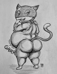 2026 abdominal_bulge anthro atlus back_fat belly big_belly big_butt bloated blubberbuck butt claws domestic_cat felid feline felis finger_claws furrowed_brow grin grinning_at_viewer grumbling hi_res huge_belly inner_ear_fluff kerchief male mammal mask megami_tensei monochrome morgana_(persona) neckerchief neckwear obese overeating overweight persona_(series) persona_5 picking_teeth pose presenting presenting_hindquarters raised_tail rear_focus rear_view rumbling_stomach sega shaded shortstack shortstack_male smile smiling_at_viewer smug smug_grin solo standing stuffing tail teeth teeth_showing traditional_media_(artwork) tuft turned turned_away tuxedo_cat wearing_mask