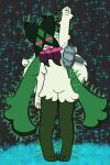 absurd_res anthro bow_tie cleaning_tool eyes_closed feather_duster fur generation_9_pokemon green_body green_fur hair hi_res long_hair male meowscarada meowsie_(ticklebunny) nintendo nude open_mouth pokemon pokemon_(species) sky standing standing_on_toes star starry_sky ticklebunny tickling tickling_armpits