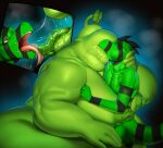  anthro bodily_fluids cameron_(skunkdude13) duo french_kissing justmegabenewell kissing male male/male nipples nude overweight overweight_male saliva size_difference slug_(justmegabenewell) tongue tongue_out 