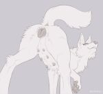 2026 anatomically_correct anatomically_correct_genitalia anatomically_correct_vulva animal_genitalia animal_vulva anus belly_nipples butt canid canine canine_genitalia canine_vulva claws digital_media_(artwork) digitoxici female female_feral feral genitals greyscale hi_res looking_at_viewer looking_down looking_down_at_viewer low-angle_view mammal monochrome pawpads paws quadruped smile smiling_at_viewer solo toe_claws vulva worm's-eye_view