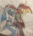 bakugan_(series) bakugan_battle_brawlers drago drago_(bakugan) dragon duo duo_focus female feral group jakeburner male mythological_creature mythological_scalie mythology sairus scalie tagme traditional_media_(artwork)