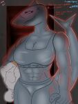  abs anthro belt big_breasts bound bra breasts brucie_(word360) carrying_person clothing doorway duo fangs female fish gag gagged gills glowing glowing_eyes great_white_shark hands_behind_back hi_res human kidnapping lamnid lamniform male mammal marine muscular muscular_anthro muscular_female panties scar scared shark sharp_teeth smile sports_bra teeth text threatening_aura underwear word360 