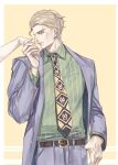  1boy blonde_hair diamond_wa_kudakenai disembodied_limb formal hair_strand hand_grab jojo_no_kimyou_na_bouken kira_yoshikage male_focus necktie solo suit yepnean 