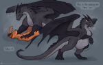 2026 abdominal_bulge abs angry anthro anthro_prey athletic black_body black_scales blue_eyes blush bodily_fluids canid canine darkdraconica darky_(darkdraconica) dave_(darkdraconica) dialogue digital_media_(artwork) dragon duo english_text european_mythology eye_contact female female_pred feral feral_pred fox fur hand_on_arm hand_on_belly hi_res long_neck looking_at_another male male/female male_prey mammal membrane_(anatomy) membranous_wings mythological_creature mythological_scalie mythology neck_spikes nude on_hind_legs orange_body orange_fur pecs pinned pinned_by_hand pinned_to_ground rumbling_stomach scales scalie simple_background speech_bubble sweat tail text tongue tongue_out url ventral_scales vore western_dragon wings yellow_eyes