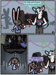  anthro beverage canid canine canis clothing colored comic dialogue digital_media_(artwork) domestic_dog duo female hi_res husky lagomorph leporid male mammal nordic_sled_dog notarealcop party rabbit ruby_(notarealcop) spitz 