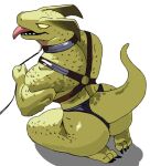 2026 3_toes anthro armband athletic athletic_anthro athletic_male back_muscles bdsm belt bent_legs big_butt big_muscles biped black_clothing black_thong black_underwear bondage_gear bottomwear brown_armband brown_belt brown_clothing brown_harness brown_topwear butt claws clothed clothing collar digital_drawing_(artwork) digital_media_(artwork) dragon empty_eyes epic_games feet fist fortnite furgonomic_bottomwear furgonomics green_body green_scales harness holding_leash holding_object hybrid_(fortnite) kneeling leash leather leather_clothing leather_strap lizard looking_at_viewer looking_back looking_back_at_viewer male markings muscular muscular_anthro muscular_male mythological_creature mythological_scalie mythology narrowed_eyes nmcrimen o-ring on_ground open_mouth open_smile petplay pink_tongue raised_tail reptile roleplay scales scalie sharp_teeth simple_background smile smiling_at_viewer smooth_tail solo spikes spikes_(anatomy) spots spotted_body spotted_markings spotted_scales spotted_tail straps tail tail_markings teeth thick_thighs thong toe_claws toes tongue tongue_out topwear underwear white_background wingless_dragon yellow_eyes