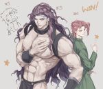  1boy back-to-back battle_tendency bracer dio_brando gakuran horns jojo_no_kimyou_na_bouken jojo_pose kakyoin_noriaki kars_(jojo) loincloth long_hair male_focus muscular muscular_male pointing pose red_hair revealing_clothes school_uniform solo stardust_crusaders topless_male wavy_hair yepnean 