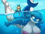 anthro big_breasts breasts crossed_arms duo female genitals hi_res looking_back neronova nintendo nude partially_submerged pok&eacute;mon pok&eacute;mon_(species) pussy sitting snorlax video_games wailord 