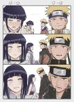  1boy 1girl age_progression blonde_hair blue_eyes blunt_bangs blush commentary_request couple eye_contact facial_mark forehead_protector highres hood hoodie hyuuga_hinata konohagakure_symbol long_hair looking_at_another naruto:_the_last naruto_(classic) naruto_(series) naruto_shippuuden no_pupils notane_n purple_eyes purple_hair short_hair spiked_hair uzumaki_naruto whisker_markings 