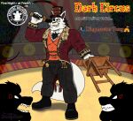  canid canine circus clothing felid feral five_nights_at_freddy&#039;s fox foxy_(fnaf) group hat headgear headwear humanoid lion male male/male mammal muscular pantherine public ringmaster_foxy_(fnaf) ringmaster_outfit scott_cawthon scottgames sondinker_fazbear&#039;s special_delivery_(fnaf) stage stage_lights video_games whip 