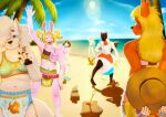 absurd_res anthro arthropod beach bikini bovid canid canine caprine clothed clothing coconut_tree crab crustacean decapod diaper felid fox fruit_tree group hi_res hybrid inflatable_diaper lagomorph leporid lion malacostracan mammal palm_tree pampermousse pantherine plant rabbit rael_bunni_(character) sand sand_castle sculpture sheep summer swim_diaper swimwear tree two-piece_swimsuit wearing_diaper wetsuit