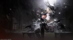  1girl absurdres black_gloves blonde_hair boots breasts chinese_commentary commentary_request flower girls'_frontline girls'_frontline_2:_exilium gloves hat highres holding jewelry necklace official_art orange_flower orange_rose rose sextans_(girls'_frontline_2) solo sword thigh_boots weapon yellow_eyes 