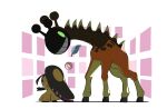  1girl artist_name bright_pupils closed_mouth farigiraf full_body giraffe mawile mega_stone mental_herb_(pokemon) no_humans pokemon pokemon_(creature) pokemon_focus psaber97 shadow sharp_teeth simple_background smile standing teeth trick_room_(pokemon) 