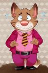  2022 anthro bottomwear cabrorojo clothing domestic_cat felid feline felis hi_res humanoid_hands illumination_entertainment jerry_(sing) male mammal necktie nervous pants shirt sing_(movie) solo topwear 