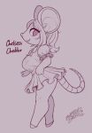 anthro big_breasts big_ears blasticussaturn bow_(feature) bow_accessory bow_ribbon breasts clothed clothing digital_media_(artwork) dress english_text female footwear hair hi_res looking_at_viewer mammal monochrome mouse murid murine rodent signature simple_background smile solo tail text