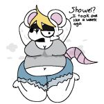  anthro bedroom_eyes belly big_breasts big_butt blonde_hair bodily_fluids bottomwear breasts butt clothing denim denim_bottomwear denim_clothing denim_shorts female flowr_(artist) fur hair hi_res mammal mouse murid murine musk narrowed_eyes navel normalsville overweight pepsi_(normalsville) rodent seductive shirt shorts solo sweat sweaty_breasts tail tank_top thick_thighs topwear white_body white_fur 