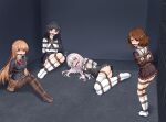  4girls alisa_mikhailovna_kujou arms_behind_back ball_gag bdsm black_hair black_shirt black_skirt blazer blonde_hair blue_eyes blurry blush bondage bound bound_ankles bound_arms bound_legs bound_thighs bound_torso bound_wrists bow bowtie box_tie breasts brown_eyes brown_hair brown_pantyhose brown_serafuku brown_shirt brown_skirt buttons chitanda_eru collared_shirt commentary_request crossed_bangs curtains dot_nose double-breasted full_body gag gagged grey_hair grey_jacket hair_between_eyes hair_ribbon hibike!_euphonium highres hyouka indoors jacket kamiyama_high_school_uniform_(hyouka) kitauji_high_school_uniform kneehighs loafers long_hair long_sleeves looking_at_viewer lying miniskirt multiple_girls n17 neckerchief open_clothes open_jacket open_mouth otonari_no_tenshi-sama_ni_itsu_no_mani_ka_dame_ningen_ni_sarete_ita_ken oumae_kumiko pantyhose plaid_clothes plaid_skirt pleated_skirt purple_eyes red_bow red_bowtie red_neckerchief red_rope restrained ribbon rope sailor_collar school_uniform seiren_academy_school_uniform serafuku shibari shibari_over_clothes shiina_mahiru_(otonari_no_tenshi-sama) shirt shoes short_hair sitting skirt smile socks solo thighband_pantyhose thighhighs thighs tokidoki_bosotto_roshia-go_de_dereru_tonari_no_alya-san very_long_hair white_sailor_collar white_shirt white_socks white_thighhighs winter_uniform yellow_eyes 